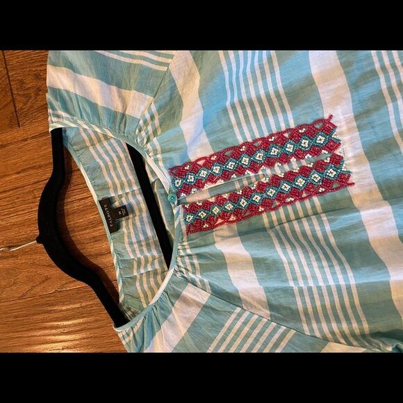 Talbots mint striped beaded neckline top size medium - Picture 6 of 8
